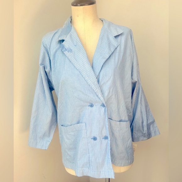 Vintage Double Breasted Blue Pin Striped Cotton Shirt/Blazer - Picture 3 of 9